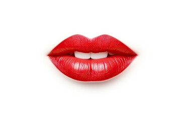 Closed lips with red lipstick on white background