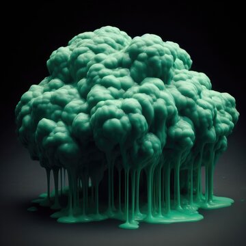 Radioactive green cloud with radioactive rain  isolated black