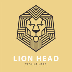 Line art lion head logo design template