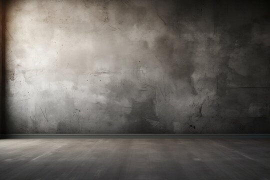 Creative mock up concept, empty dark large room with cement floor and walls