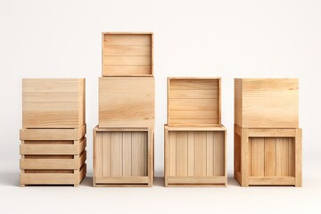 Empty wooden wood crate box on white background