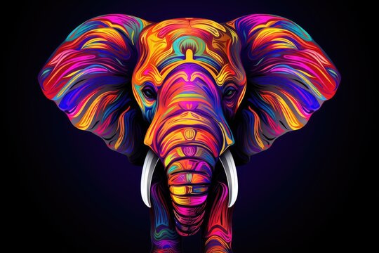 Elephant in abstract graphic highlighters lines rainbow