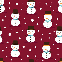 Seamless pattern with cute snowmen and snowflakes.