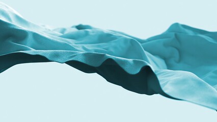 Close-up of a gentle aqua or turquoise fabric, possibly soft cotton or microfiber, with delicate folds and creases. 3d illustration