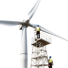 Wind turbine maintenance isolated on white background, png