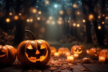 Fototapeta premium Holiday decoration for Halloween, glowing pumpkin