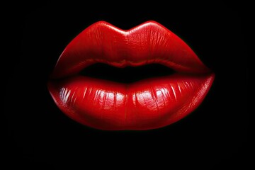 Lips with red lipstick on white background