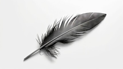  a black and white photo of a feather on a white background.  generative ai