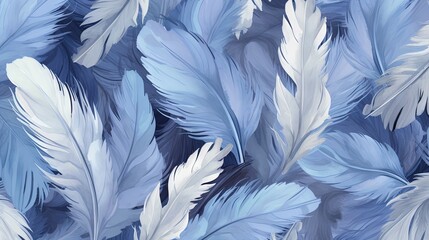  a bunch of blue and white feathers are in a pattern.  generative ai