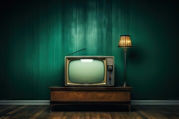 Old retro tv in empty room at night