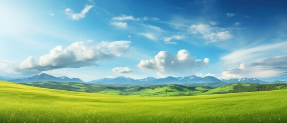 Fototapeta na wymiar Panoramic natural landscape with green grass field
