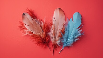  two feathers on a red background with a red background behind them.  generative ai