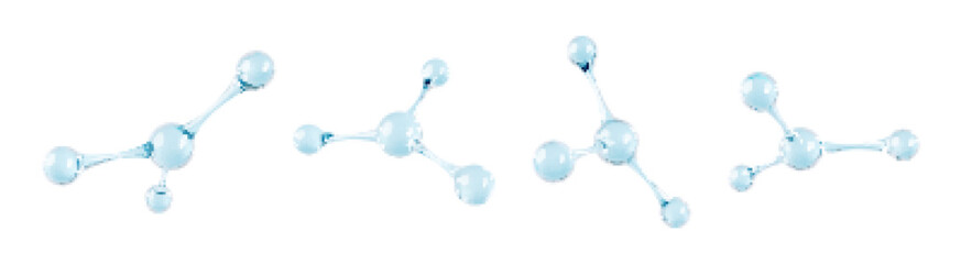 Set of glass molecule model. 3D abstract molecular structures isolated on white background. Vector 3d illustration