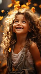 The pretty little girl expresses an emotion of joy. People portrait illustration. Generative AI