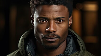 Obraz premium African-american man face. Man face portrait illustration. Generative AI