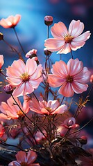 Beautiful cosmos flowers blooming in garden. Floral flower illustration. Generative AI