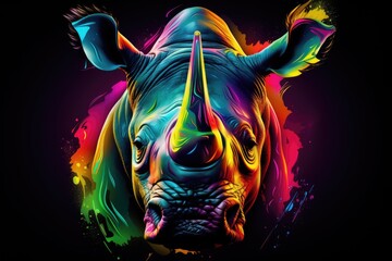 Rhino in abstract graphic highlighters lines rainbow
