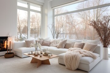Stylish cozy modern bright living room with a large sofa