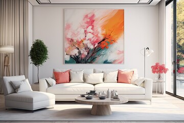 Stylish cozy modern bright living room with a large sofa