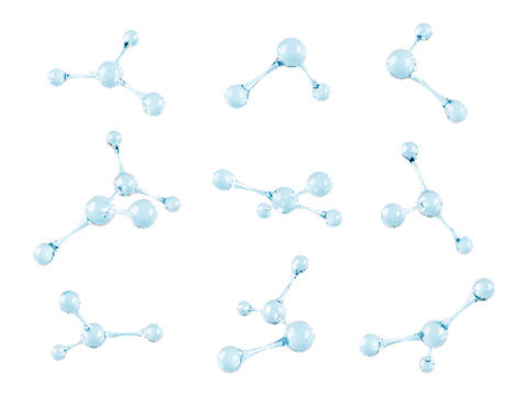 Set of glass molecule model. 3D abstract molecular structures isolated on white background. Vector 3d illustration