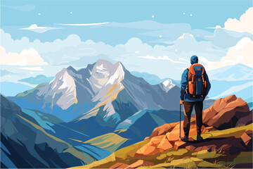 Travel concept of discovering, exploring, and observing nature. Vector illustration.