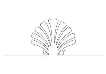 Seashell scallop. Continuous single line drawing of an oyster mollusk. Isolated on white background vector illustration. Pro vector. 