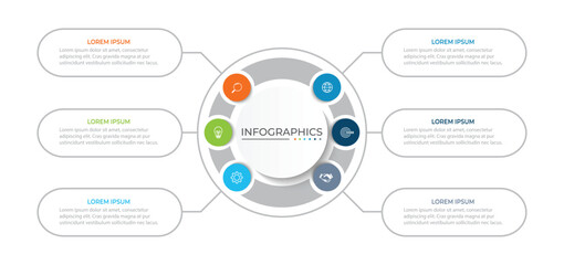 Vector infographic label design with circle infographic template design and 6 options or steps. 