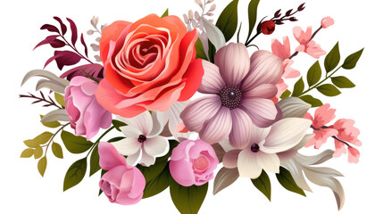 colourfuf beautiful flowers isolated on transparent background