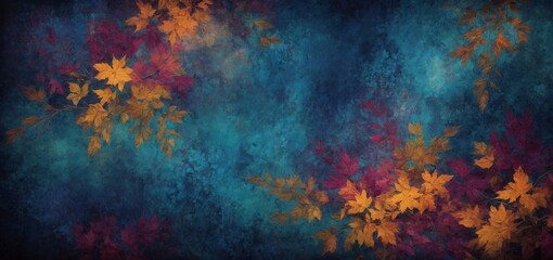 Obraz na płótnie Canvas Blue watercolor background with autumn leaves