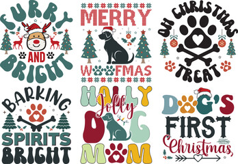 Christmas groovy Bundle t-shirt design. Typography dog bundle design.
