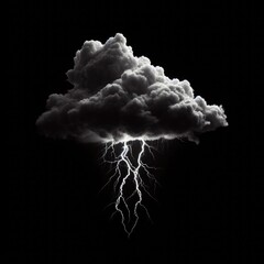 white cloud with lightning on a black background - obrazy, fototapety, plakaty