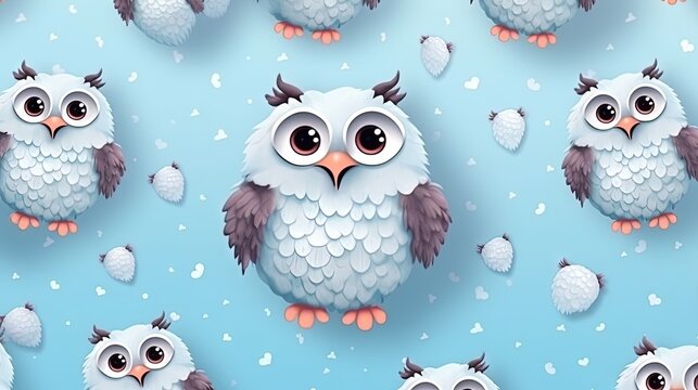  a group of owls sitting on top of a blue surface.  generative ai