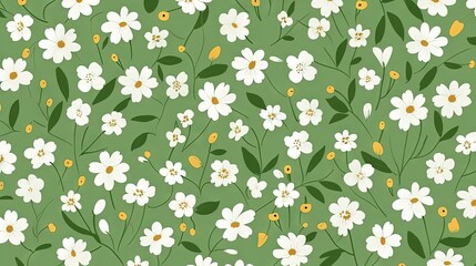  a bunch of white flowers on a green background with yellow centers.  generative ai