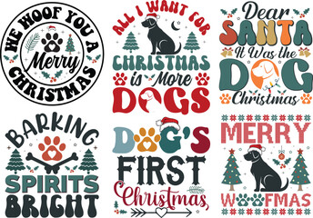 Christmas groovy Bundle t-shirt design. Typography dog bundle design.