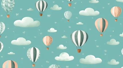 Crédence de cuisine en verre imprimé Montgolfière  a group of hot air balloons flying in the sky with clouds.  generative ai