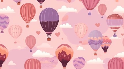  a bunch of hot air balloons flying in the sky with hearts.  generative ai