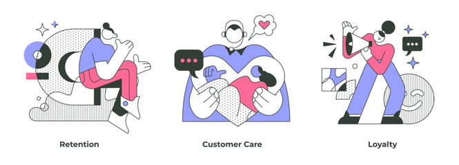 Fototapeta premium Business concepts of customer care include retaining loyal customers, giving exceptional client service, building customer loyalty. Effective communication, personalized service, buyer satisfaction