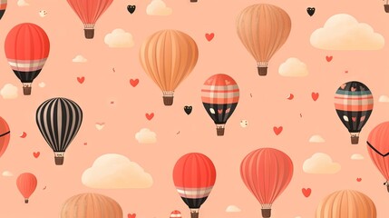  a lot of hot air balloons flying in the sky with hearts.  generative ai