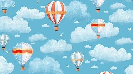  a blue sky with several hot air balloons flying in the sky.  generative ai