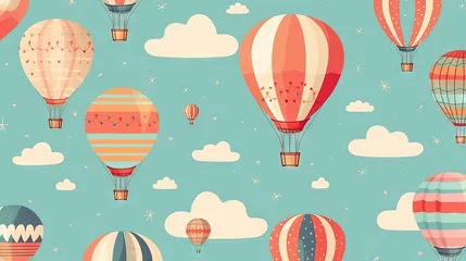 Wall murals Air balloon  a bunch of hot air balloons flying in the sky with clouds.  generative ai