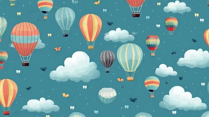 Crédence de cuisine en verre imprimé Montgolfière  a group of hot air balloons flying through a blue sky.  generative ai