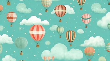 Crédence de cuisine en verre imprimé Montgolfière  a group of hot air balloons flying through a blue sky.  generative ai