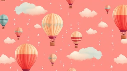  a pink background with hot air balloons flying in the sky.  generative ai
