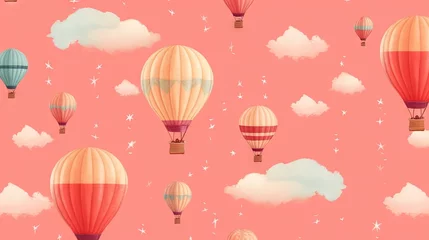 Papier Peint photo Montgolfière  a pink background with hot air balloons flying in the sky.  generative ai