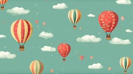  a group of hot air balloons flying in the sky with clouds.  generative ai