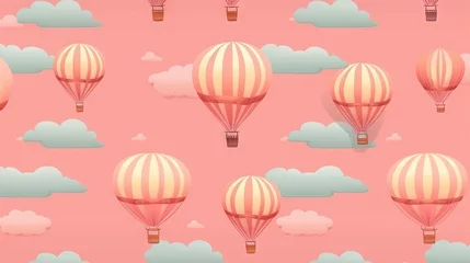 Fototapete Heißluftballon  a pattern of hot air balloons in the sky with clouds.  generative ai