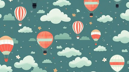  a group of hot air balloons flying in the sky with stars and clouds.  generative ai