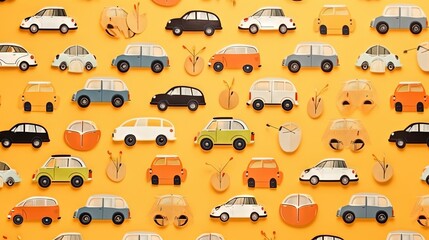  a yellow wall with a bunch of different cars on it.  generative ai