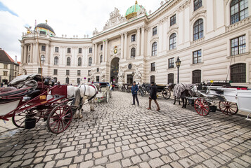 city center.horse-drawn city tour carriage. Europe travel