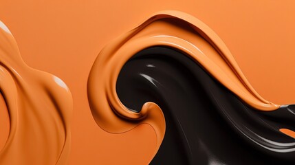  an orange and black abstract background with wavy lines and curves.  generative ai